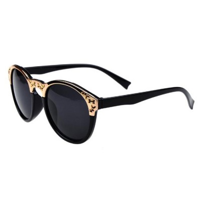Women's Designer Cat Eyes Gold Sun Glasses - BLACK FRAME BLACK